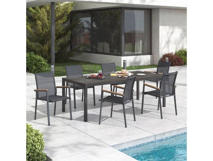 OUTLIV. Kobe Gartenmöbel-Set L (6 Plätze) Tisch 220x100cm Dunkelgrau