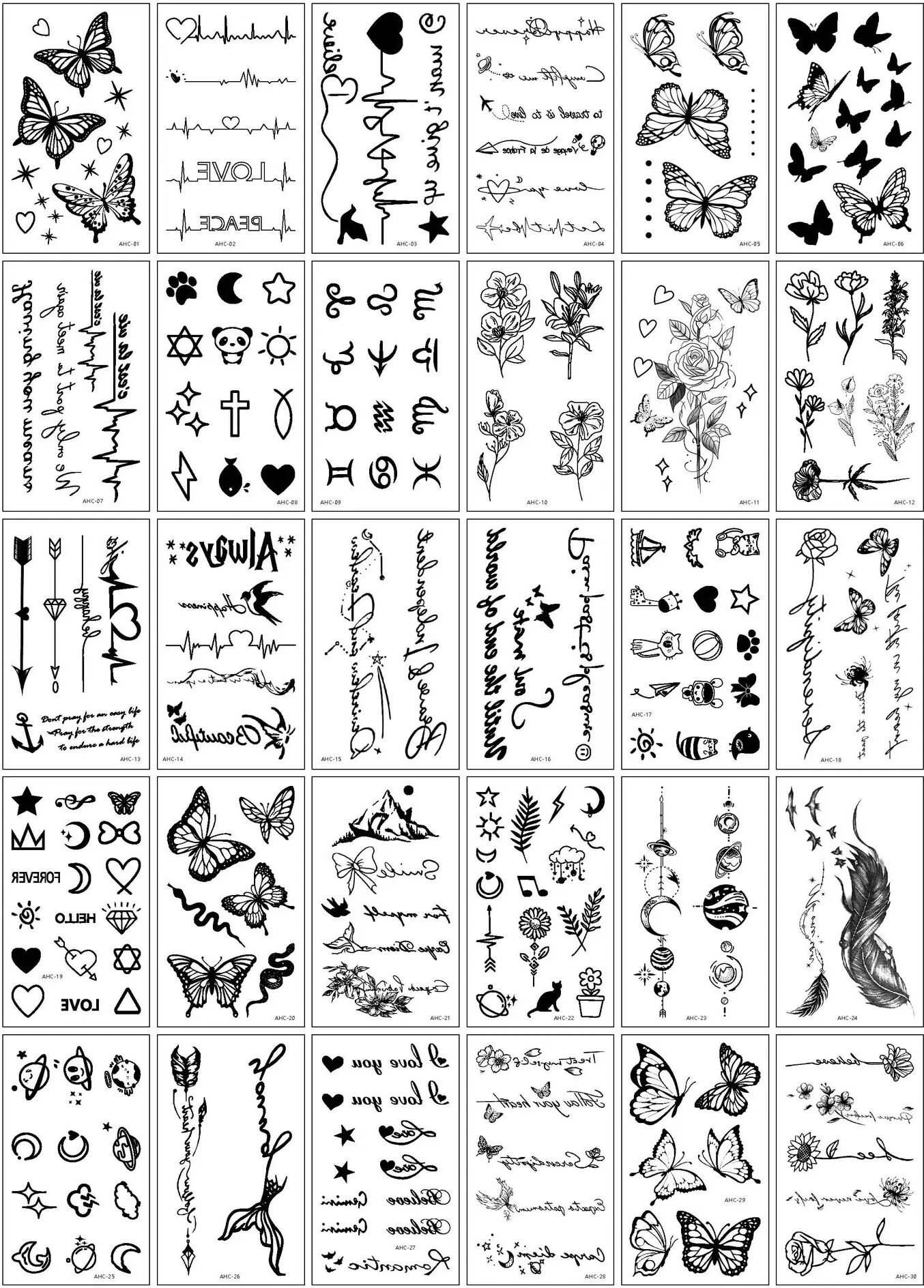INF Schicke temporäre Tattoos - 30 einzigartige Designs