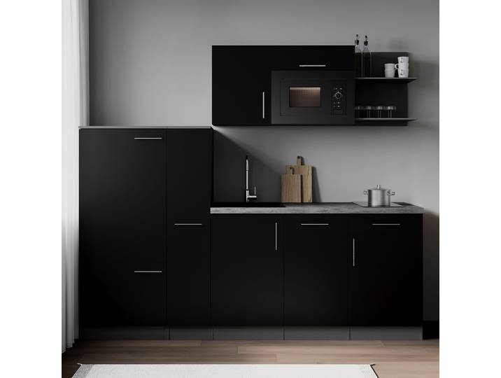 Singleküche Oliver mit Mikro Kombi A 235cm Schwarz/Schwarz