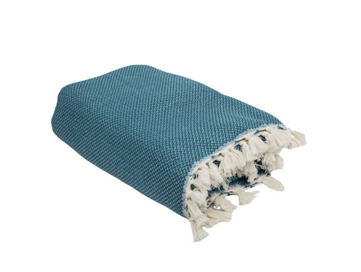 Plaid coton bleu pétrole 160x250