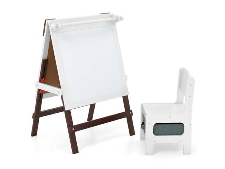 20_0018700 Wendbare Kinderstaffelei mit verstellbarem Stuhl 55 x 48 x 75-94 cm inspiriert Kreativität und Komfort MDF braun