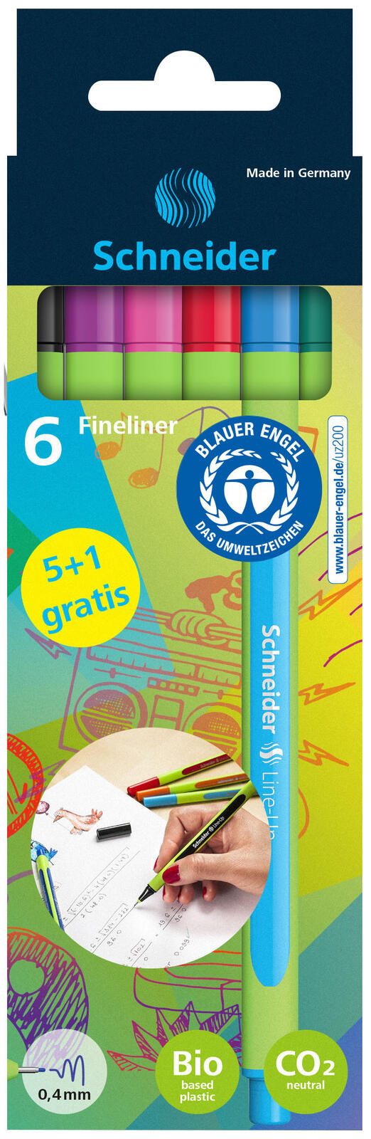Schneider Line-Up Fineliner farbsortiert 0,4 mm, 5 St. + GRATIS 1 Fineliner 191086