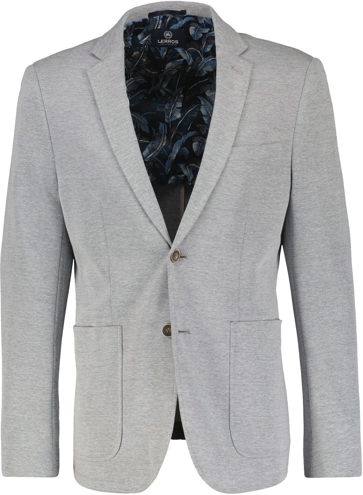 Jerseysakko LERROS "Jerseyblazer mit Taschen", Herren, Gr. 48, grau (basalt grau), 60% Baumwolle, 40% Polyester, Sakkos Jerseysakko basalt grau 48