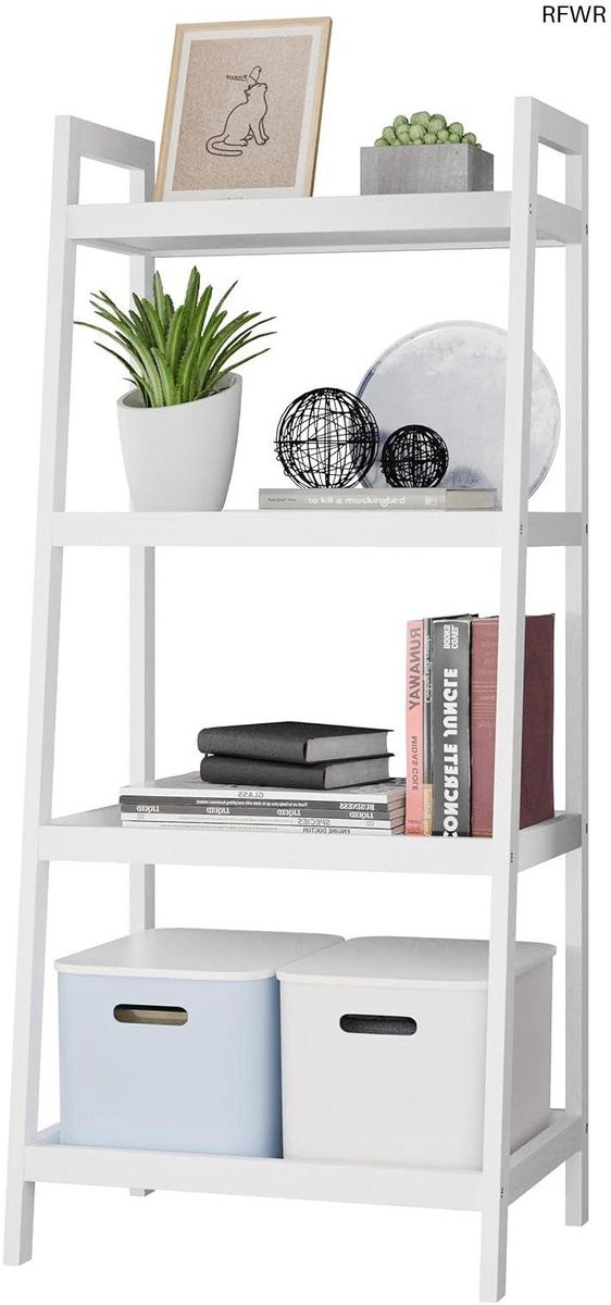 RFWR® Ladderplank 4 Tier Bamboe Boekenplank - Multifunctionele Opbergkast voor Woonkamer, Badkamer en Keuken