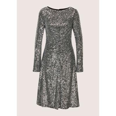 Cocktailkleid MADELEINE "Paillettenkleid Abendkleid mit Glanzeffekt", Damen, Gr. 40, N-Gr, grau (grau, schwarz), Obermaterial: 100% Polyester PES., Modern, tailliert, Kleider, Ärmel mit Schlitz