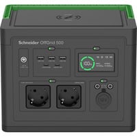 Schneider tragbare OffGrid Powerstation 500 schwarz/grün, Lithium-Ionen Akku 517Wh, 2x 230V 500W, 3x USB-A, 2x USB-C PD