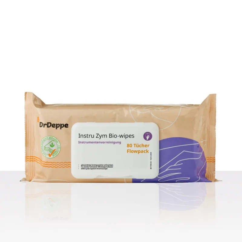 Dr.Deppe Instru Zym wipes (Cellulose) 20 x 20 cm alkoholfreie Vorreinigungstücher (80 Stück) 601795