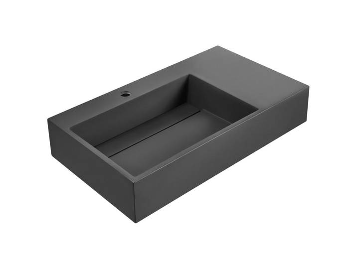 Beliani Hängewaschbecken Schwarz 75/43 cm Mineralguss Cusco, Naturmaterialen, Rechteckig, 75x15x43 cm, Badezimmer, Waschbecken & Armaturen, Waschbecken