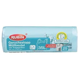 RUBIN Tragegriff-Müllbeutel 35 L mit Geruchsstopp transparent, 54x63 cm