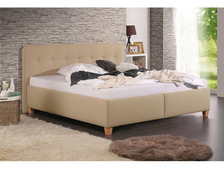 Polsterbett, Beige, 213x207 cm, Struktur Fein (100% Polyester), Bettkasten, Modern, Maintal