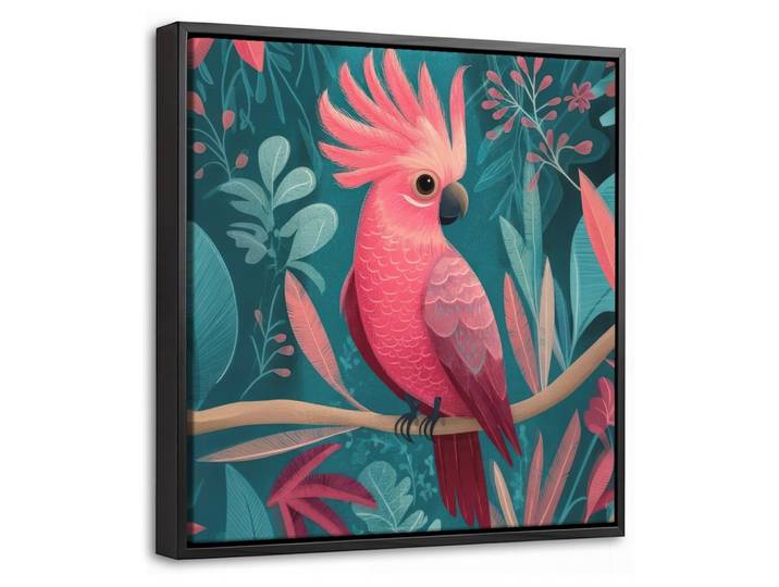 LEINWAND Bilder mit Rahmen - Kakadu - Tropische Blätter - Zweig - 20x20