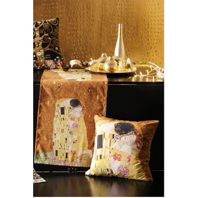 Dekokissen GOEBEL "Kuss", gold (gold, bedruckt), B:40cm L:40cm, Satin, Dekokissen_Sitzkissen_Kissenhüllen, Goebel Design