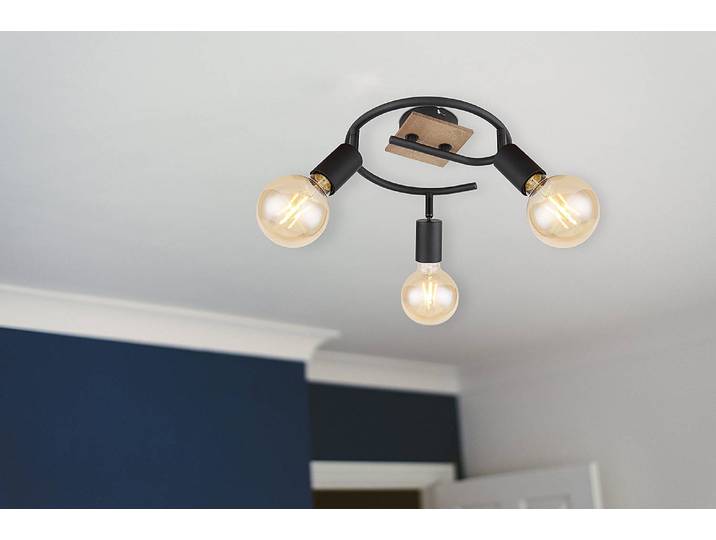 Spot mural Martha - Type B Ø 25cm Marron/Noir Fer noir, Bois marron LED E27