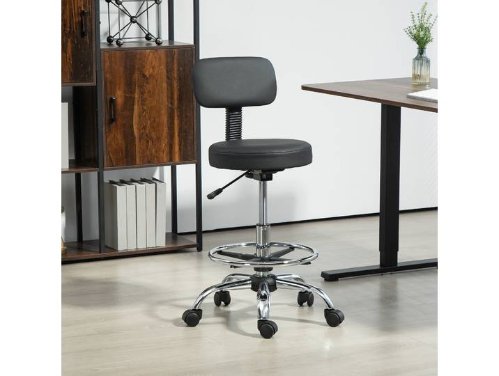 HOMCOM Chaise Bureau Pivotante Similicuir Noir Réglable Compact