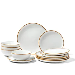 VEVOR Geschirrset für 4 Personen (12-tlg.) runde Teller- und Schüssel-Sets, Essgeschirr aus Keramik, spülmaschinen- und mikrowellengeeignetes Küchengeschirr, für Dessert Salat Suppe Pasta, weiß