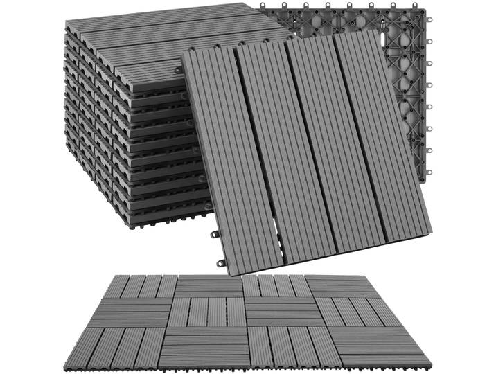 Lot de dalles de terrasse TEGULAS en WPC aspect bois - gris, Lot de 11
