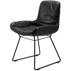 Armlehnstuhl Leya Freifrau Bezug Leder ebony, Drahtgestell schwarz, Designer Hoffmann Kahleyss Design, 55x86x59 cm