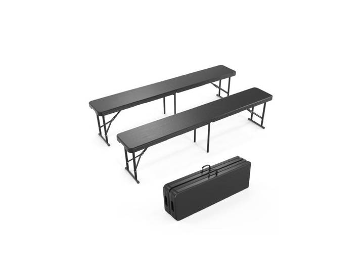 Bancs de Jardin Pliables 180 cm Lot de 2 - Noir - VINGLI - Banc Exterieur Jardin en Plastique - Pour Camping ＆ Fête ＆ Pique-Nique