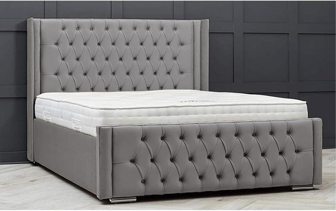 Ophelia & Co. Lucio Velvet Upholstered Bed Frame - Curved Headboard, Sprung Slatted Base Silver Kingsize (5')