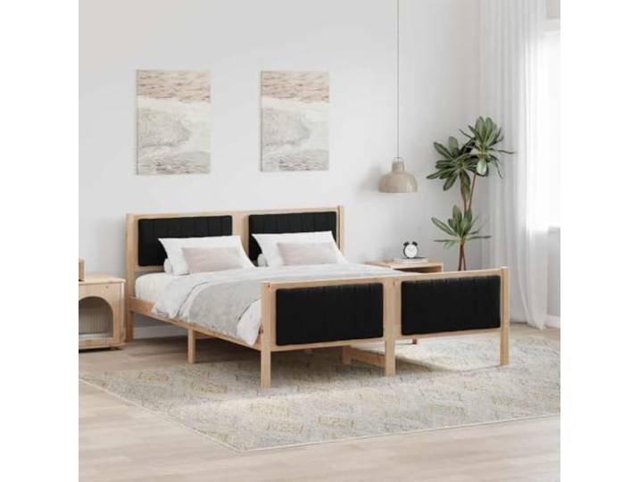Massivholz Kiefer Plattformbett modern Schlafzimmer 160 x 200 cm Braun Bettgestell Kiefer Massivholz 160x200 cm Braun Schwarz Plattformbett ohne Boxspring Lattenrost Stabilität Schlafzimmer Möbel