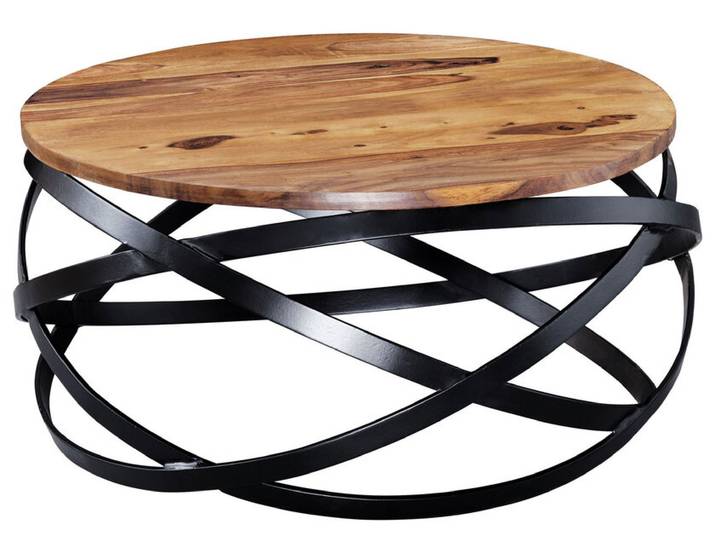 Couchtisch rund 60 cm Sheeshamholz massiv / Metall schwarz