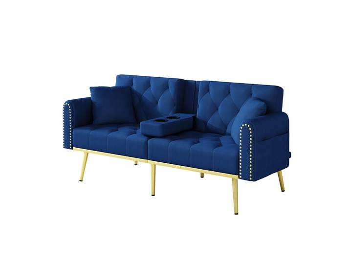 Canapé convertible en velours polyester bleu