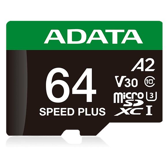 Adata microSD 64GB Speed Plus UHS-I U3 + Adapter (64 GB, microSDXC, U3, UHS-I) (UD64GUI3V30A2SP-RA1)