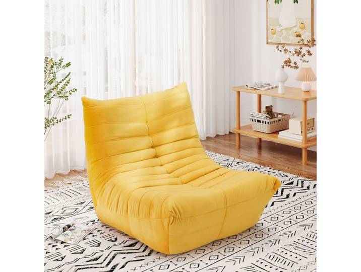 Fauteuil Canapé 1 Places Scandinave Fauteuil de Sol Paresseux Pouf Canapé Tatami Pour Salon bureau chambre 80x85x84cm Jaune