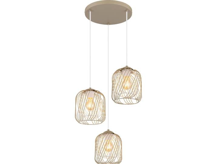 Lampe suspendue\, métal\, couleur sable\, 3 flammes