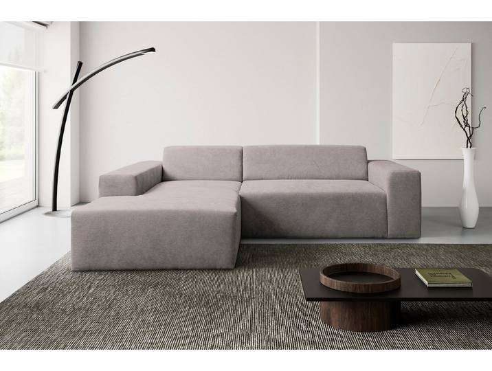 WERK2 Ecksofa Zeus-L 253 cm breit, bequemes Cord-Sofa in L-Form, urbanes Design, Organische curvy-trend Couch mit großer Komfort-Ottomane