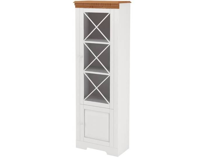 Lisa - Vitrine Avec 1 Porte Vitrée Et 1 Porte En Pin Blanc / Miel