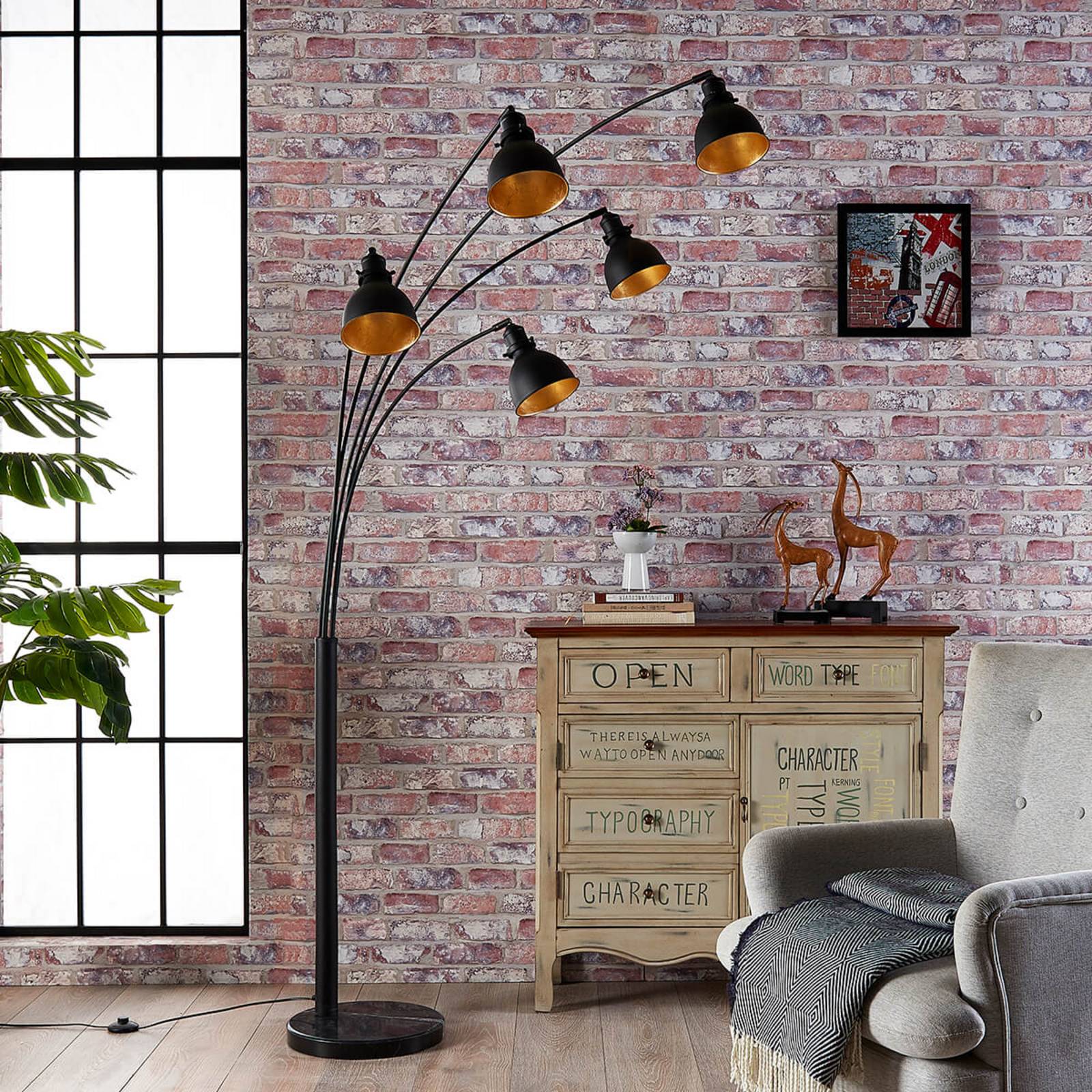 Lampa łukowa - lampa stojąca Lira Lindby, czarny, salon / jadalnia, metal, nowoczesny