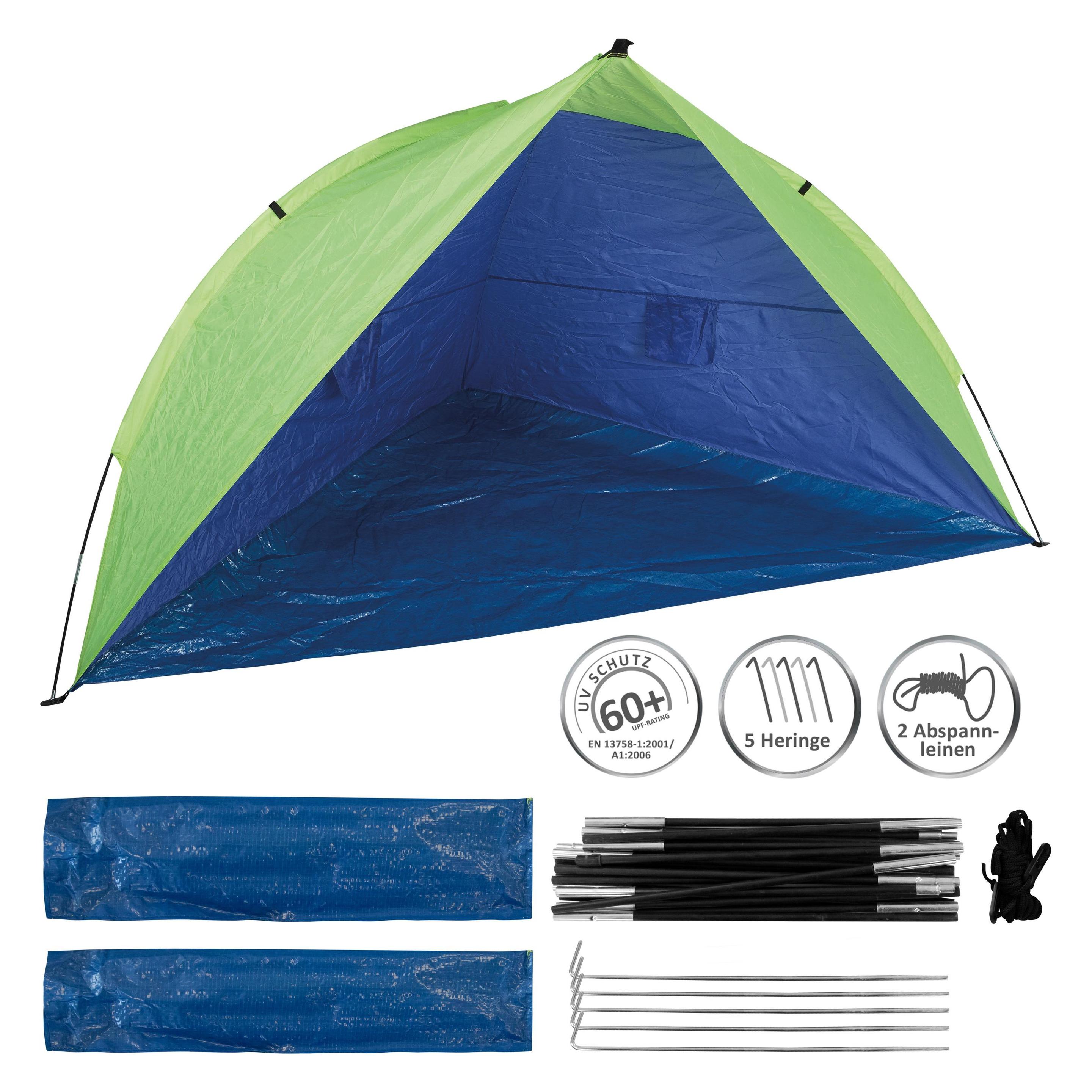 Idena 40000 - Strandmuschel UV Schutz 60+, ca. 2,4 x 1,25 x 1,25 m, leicht und kompakt für den Trans (1.06 kg) (40000)