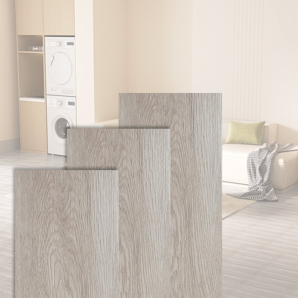 Zelfklevende PVC laminaat set met houtlook, wit eiken, 1 m² (7 stuks)
