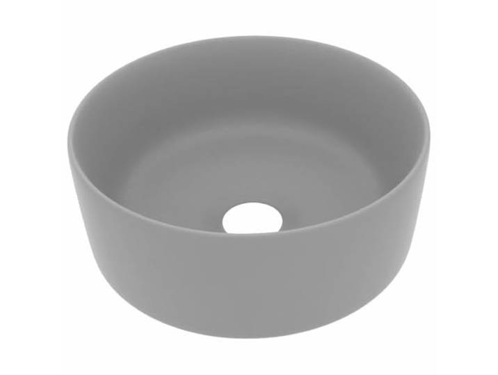 Waschbecken, rund, 40 x 15 cm, Keramik, hellgrau, matt Luxuriöses mattes Finish, Installation auf der Konsole, für Bad oder Küche, Ablaufloch 4,5 cm