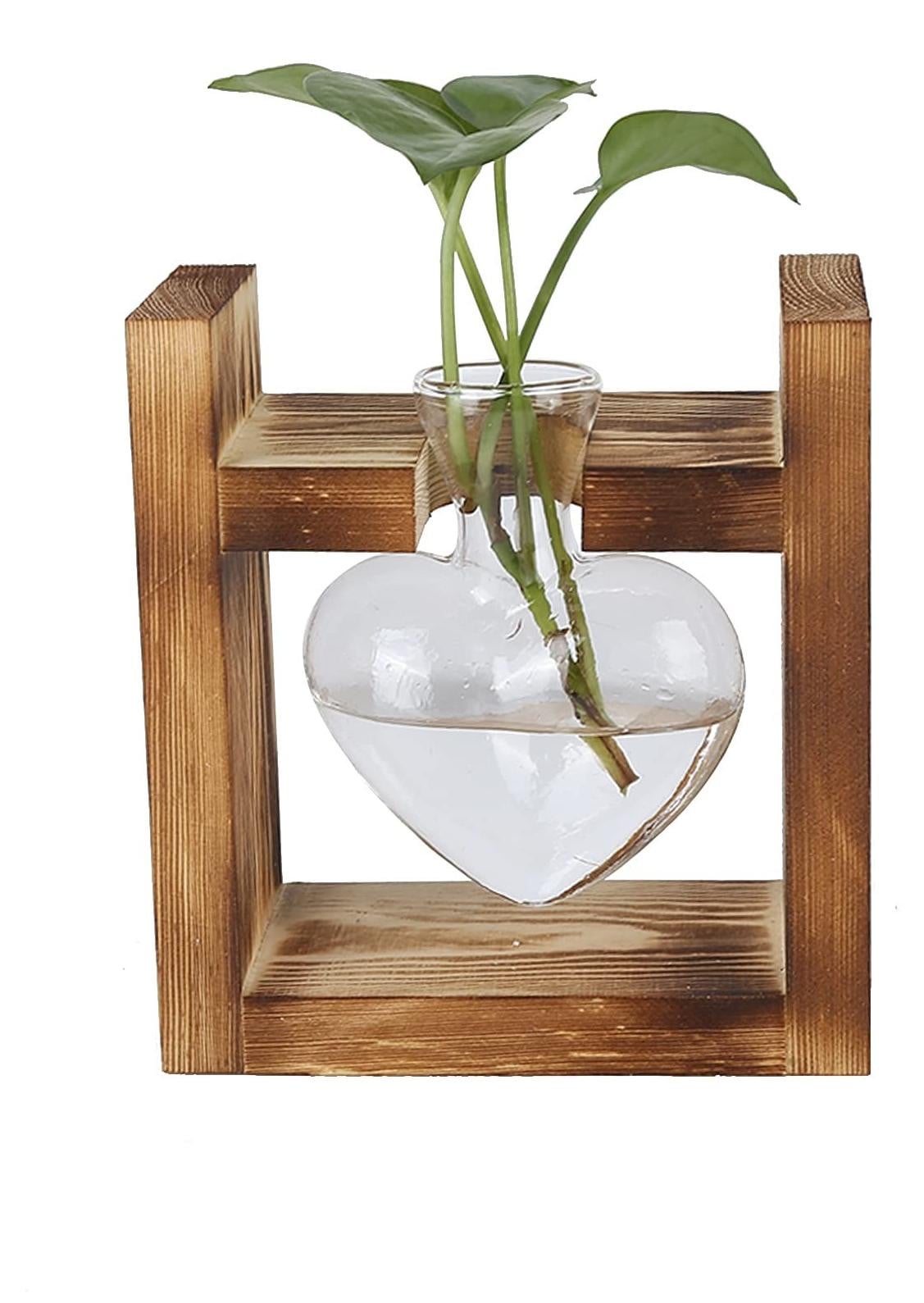 Omgoods Bloempot met Retro Design - Houten Standaard en Glazen Vaas - Handgemaakt