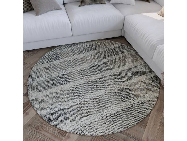 Teppich WECON HOME Hamptons FORTY , beige (beige grau), H:11mm Ø:200cm, Schurwolle, Teppiche, Teppich, Fasermix, Kurzflor, Wohnzimmer, Schlafzimmer, elegant, Streifen Muster