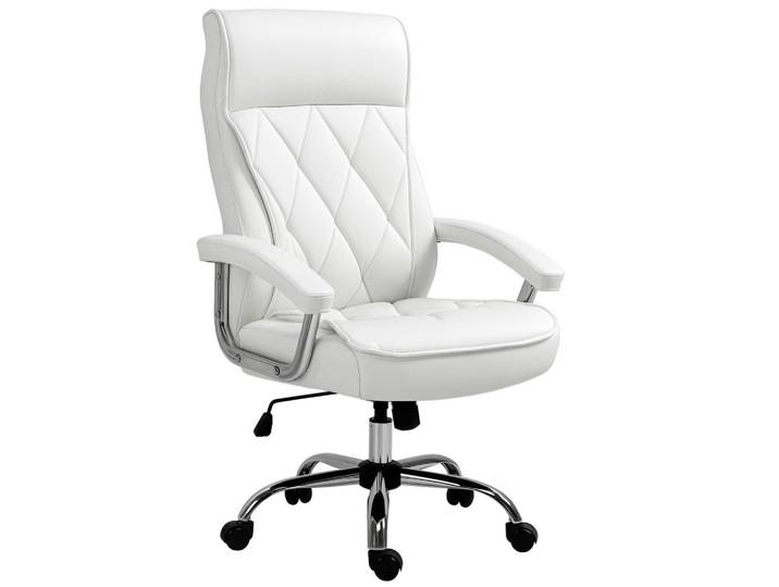 Vinsetto Chefsessel, Bürostuhl, Kunstleder, Weiß, Metall, 69x121x66 cm, Büromöbel, Bürostühle, Drehstuhl