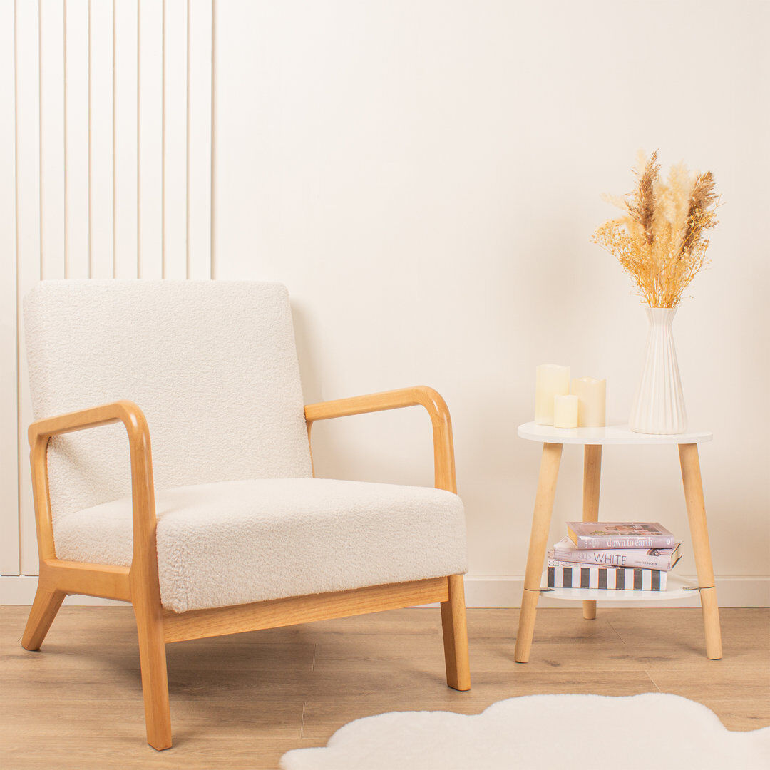 George Oliver Boucle Accent Chair (Curved Arms) Cream 74cm H X 64cm W X 75cm D