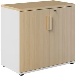 Drehtürenschrank GAMI "ITALIC", strukturiert eiche, weiß, B:80cm H:75cm T:45cm, Holzwerkstoff, Schränke, Drehtürenschrank, Praktisch und funktional für mehr Ordnung im Büro.