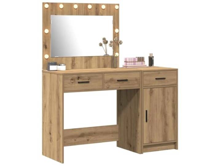 vidaXL Schminktisch mit Spiegelbeleuchtung 2 pcs Braun Holzwerkstoff, Modernes Schlafzimmer mit rechteckigem Schminktisch, viel Stauraum, robuster Kosmetikschrank, Möbel für Dein Zuhause