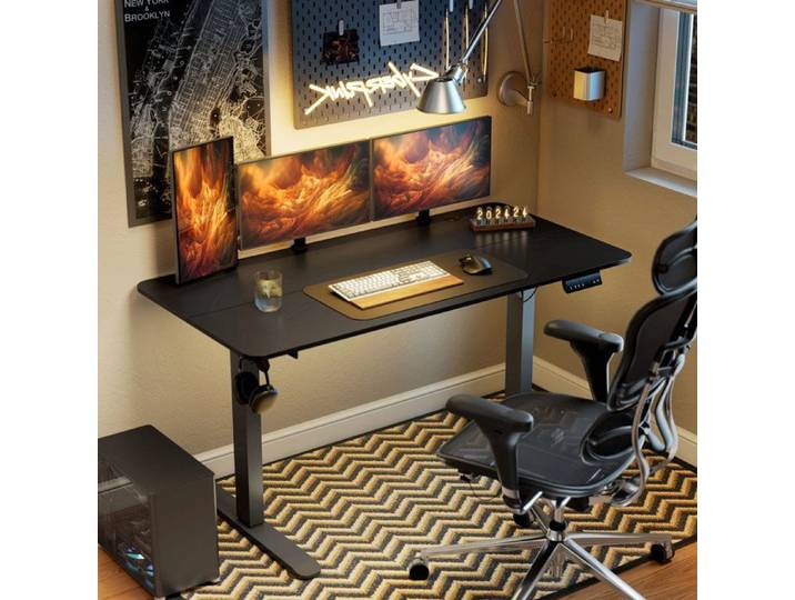 Bureau debout réglable pour ordinateur 140 x 70 x 116 cm noir