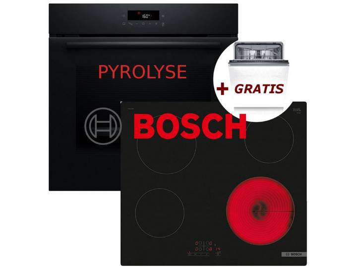 BOSCH Backofen-Set Bosch Herdset Pyrolyse-Backofen + Kochfeld + Gratis Bosch Spülmaschine, Pyrolyse-Selbstreinigung