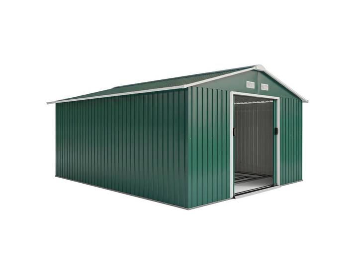 Outsunny Gerätehaus, Stahl, Dunkelgrün, Metall, 340x200x386 cm, Gartenzubehör, Geräteschuppen