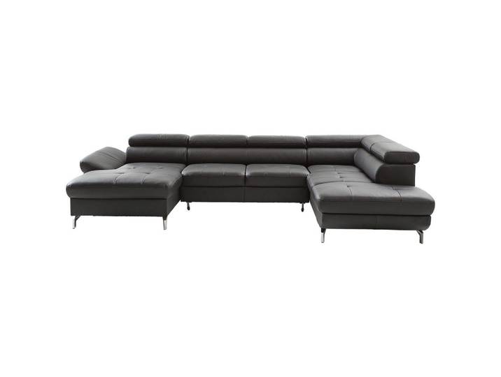 Novel Wohnlandschaft, Schwarz, Metall, Echtleder, U-Form, 340x220 cm, Lederauswahl, Hocker erhältlich, Wohnzimmer, Sofas & Couches, Wohnlandschaften, Wohnlandschaft U-Form