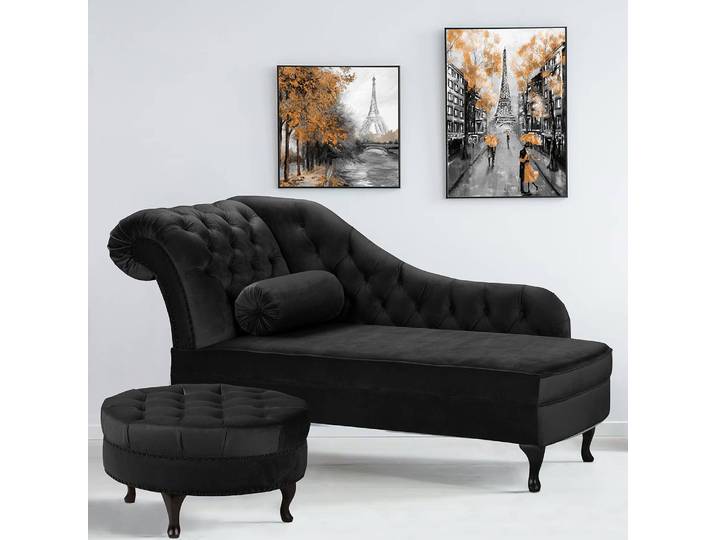 Repose-pieds Dalane 80 x 80 x 45cm Noir Velours Ravi: Noir