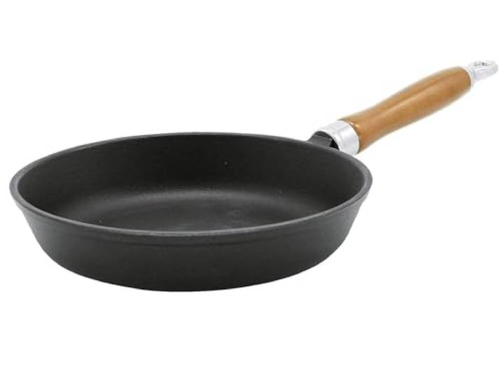 Eisenguss-Pfanne Rustica, Ø 20 cm, Schwarz Innen emailliert Massiver Vollguss 1,5 kg Kirschholzgriff verschraubt Alle Herdarten