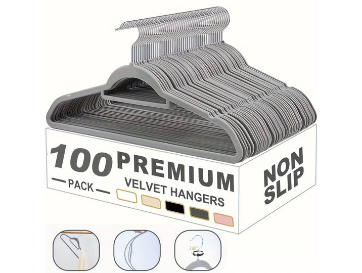 100 cintres en velours rotatifs à 360 degrés, gain de place et organisateur de garde-robe, cintres antidérapants.