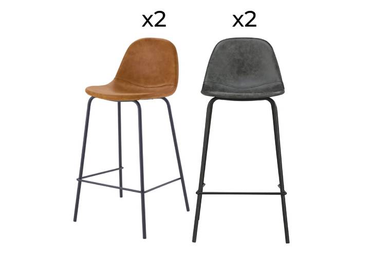 Pack 4 chaises pour îlot central camel et grises/noires 65 cm