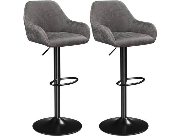 Yaheetech Tabourets de Bar Pivotant Hauteur Réglable Chaises de Bar Revêtement en Similicuir Tabourets Hauts avec Repose-Pieds Gris
